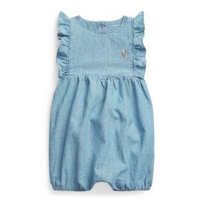 RALPH LAUREN CHILDRENSWEAR
Girl's Chambray Denim Ruffle Bubble Romper